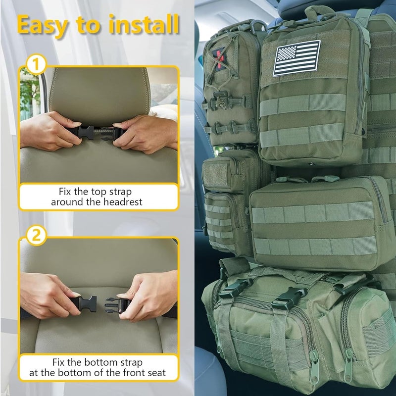 Jimikay Universal Tactical Seat ​Back Organizer Vehicle Molle Panel Organizer Storage Bag with 5 Detachable Molle Pouch for All Vehicel Such as Jeep,Truck,SUV, Car, Ford,Chevy etc - Image 3